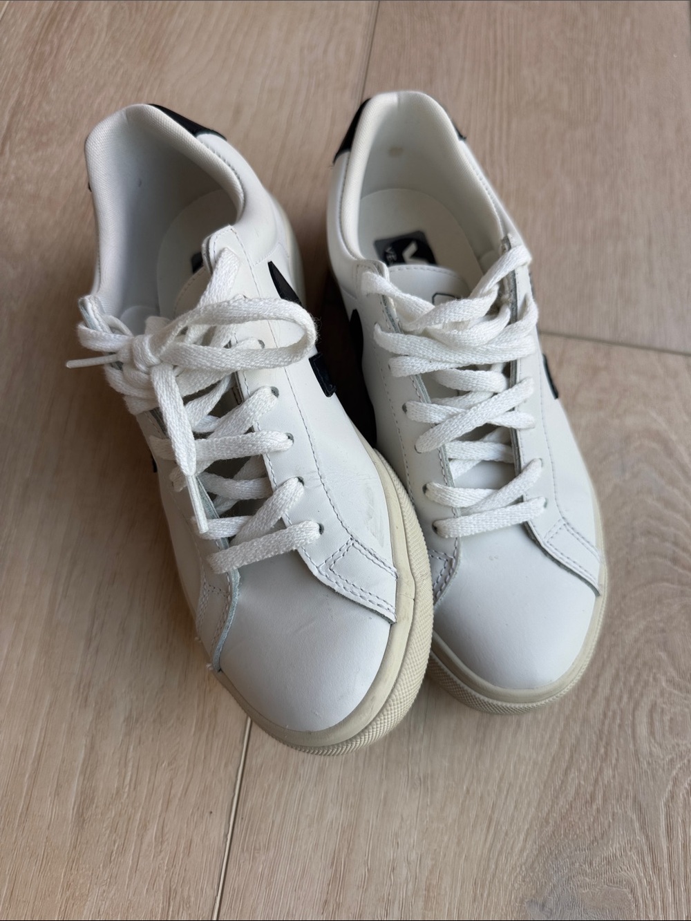 Veja White Leather Sneaker with Black V Detail - Picture 6 of 6